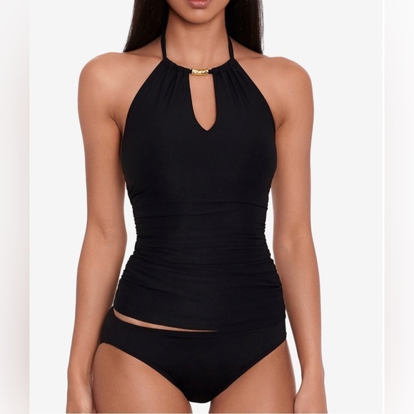 Ralph Lauren Black Tankini Size 6 High halter Neck slenderizing tummy control - Picture 1 of 5